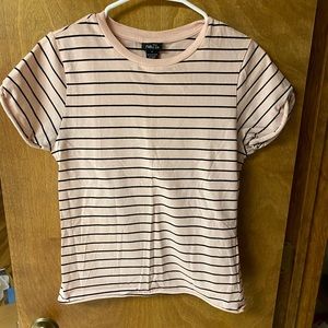 pink and black striped crop top tee